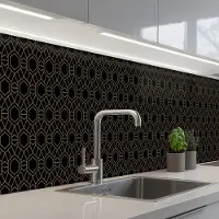 KitchenYeah Keuken achterwand 500x80 cm - Spatscherm zelfklevend Goud - Zwart - Rozetstructuur - Muurbeschermer - Spatwand fornuis