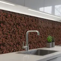 KitchenYeah Keuken achterwand 300x60 cm - Spatscherm zelfklevend Graniet - Rood - Zwart - Muurbeschermer - Spatwand fornuis