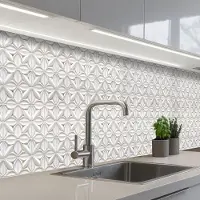 KitchenYeah Keuken achterwand 400x80 cm - Spatscherm zelfklevend 3D - Tegel - Bloem - Reliëf - Wit - Muurbeschermer - Spatwand fornuis