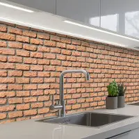 KitchenYeah Keuken achterwand 350x60 cm - Spatscherm zelfklevend Bakstenen - Rechthoekig - Rood - Muur - Muurbeschermer - Spatwand fornuis