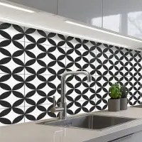KitchenYeah Keuken achterwand 150x60 cm - Spatscherm zelfklevend Cirkel - Patroon - Zwart - Wit - Muurbeschermer - Spatwand fornuis