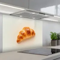 KitchenYeah Spatscherm 80x55 cm - Zelfklevende achterwand Croissant - Brood - Beige - Keuken muurbeschermer - Spatwand fornuis