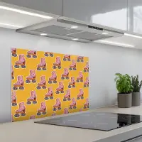 KitchenYeah Spatscherm 70x55 cm - Zelfklevende achterwand Geel - Rolschaatsen - Patroon - Keuken muurbeschermer - Spatwand fornuis