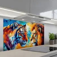 KitchenYeah Spatscherm 120x60 cm - Zelfklevende achterwand Dieren - Kunst - Leeuw - Tijger - Keuken muurbeschermer - Spatwand fornuis