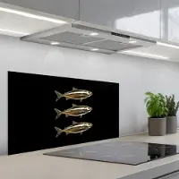 KitchenYeah Spatscherm 90x45 cm - Zelfklevende achterwand Vissen - Goud - Zwart - Keuken muurbeschermer - Spatwand fornuis