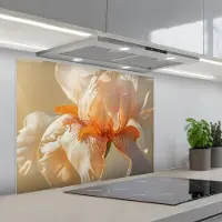 KitchenYeah Spatscherm 80x60 cm - Zelfklevende achterwand Close up - Oranje - Iris - Keuken muurbeschermer - Spatwand fornuis