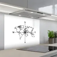 KitchenYeah Spatscherm 90x70 cm - Zelfklevende achterwand Wereldkaart - Windrichtingen - Kompas - Keuken muurbeschermer - Spatwand fornuis