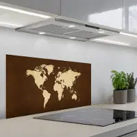KitchenYeah Spatscherm 90x45 cm - Zelfklevende achterwand Wereldkaart - Antiek - Bruin - Keuken muurbeschermer - Spatwand fornuis