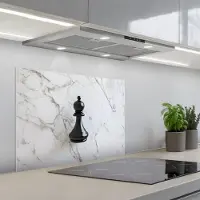 KitchenYeah Spatscherm 70x50 cm - Zelfklevende achterwand Schaakstuk - Loper - Zwart - Marmer print - Keuken muurbeschermer - Spatwand fornuis