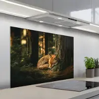 KitchenYeah Spatscherm 100x65 cm - Zelfklevende achterwand Vos - Bos - Slapen - Keuken muurbeschermer - Spatwand fornuis