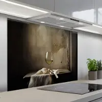 KitchenYeah Spatscherm 100x75 cm - Zelfklevende achterwand Strik - Beige - Witte - Wijn - Keuken muurbeschermer - Spatwand fornuis
