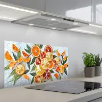 KitchenYeah Spatscherm 90x45 cm - Zelfklevende achterwand Schijfjes - Fruit - Oranje - Mozaïek - Keuken muurbeschermer - Spatwand fornuis