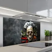 KitchenYeah Spatscherm 120x60 cm - Zelfklevende achterwand Skelet - Kruiden - Eten - Schedel - Kok - Keuken muurbeschermer - Spatwand fornuis