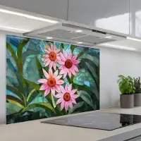 KitchenYeah Spatscherm 80x55 cm - Zelfklevende achterwand Bloemen - Roze - Glasmozaïek - Keuken muurbeschermer - Spatwand fornuis