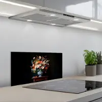KitchenYeah Spatscherm 60x30 cm - Zelfklevende achterwand Boeket - Roze - Bloemen - Vaas - Keuken muurbeschermer - Spatwand fornuis