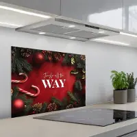 KitchenYeah Spatscherm 70x55 cm - Zelfklevende achterwand Kerst - Quote - Rood - Kerstballen - Keuken muurbeschermer - Spatwand fornuis