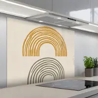 KitchenYeah Spatscherm 100x75 cm - Zelfklevende achterwand Bogen - Lijnen - Oranje - Minimalistisch - Keuken muurbeschermer - Spatwand fornuis