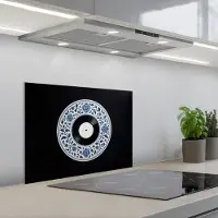 KitchenYeah Spatscherm 60x45 cm - Zelfklevende achterwand Vinyl - LP - Delfts Blauw - Muziek - Keuken muurbeschermer - Spatwand fornuis