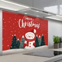 KitchenYeah Spatscherm 120x80 cm - Zelfklevende achterwand Kerstgroet - Sneeuw - Rood - Keuken muurbeschermer - Spatwand fornuis