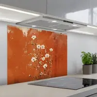 KitchenYeah Spatscherm 80x60 cm - Zelfklevende achterwand Bloemen - Wit - Subtiel - Roestkleur - Keuken muurbeschermer - Spatwand fornuis