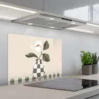 KitchenYeah Spatscherm 70x50 cm - Zelfklevende achterwand Vaas - Geruit - Groen - Bloem - Keuken muurbeschermer - Spatwand fornuis
