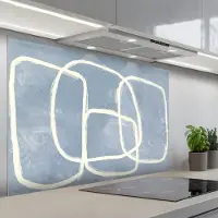 KitchenYeah Spatscherm 120x80 cm - Zelfklevende achterwand Abstract - Blauw - Kunst - Keuken muurbeschermer - Spatwand fornuis