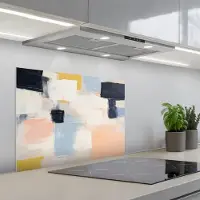 KitchenYeah Spatscherm 70x55 cm - Zelfklevende achterwand Kunst - Wit - Abstract - Modern - Keuken muurbeschermer - Spatwand fornuis