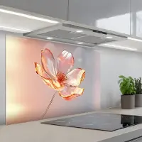 KitchenYeah Spatscherm 80x55 cm - Zelfklevende achterwand Glazen - Bloem - Roze - Keuken muurbeschermer - Spatwand fornuis