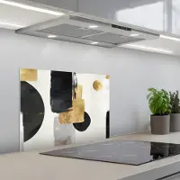 KitchenYeah Spatscherm 60x45 cm - Zelfklevende achterwand Goud - Rechthoeken - Cirkels - Abstract - Keuken muurbeschermer - Spatwand fornuis