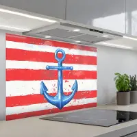 KitchenYeah Spatscherm 90x60 cm - Zelfklevende achterwand Anker - Verfspatten - Rood - Blauw - Keuken muurbeschermer - Spatwand fornuis