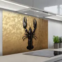 KitchenYeah Spatscherm 120x80 cm - Zelfklevende achterwand Kreeft - Zwart - Goud - Luxe - Keuken muurbeschermer - Spatwand fornuis