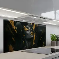 KitchenYeah Spatscherm 120x60 cm - Zelfklevende achterwand Gezicht - Vrouw - Verfspatten - Abstract - Keuken muurbeschermer - Spatwand fornuis