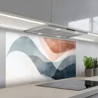 KitchenYeah Spatscherm 120x60 cm - Zelfklevende achterwand Abstract - Golven - Blauw - Keuken muurbeschermer - Spatwand fornuis