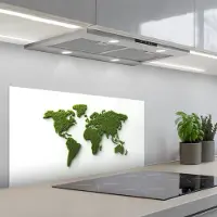 KitchenYeah Spatscherm 80x40 cm - Zelfklevende achterwand Wereldkaart - Gras textuur - Keuken muurbeschermer - Spatwand fornuis