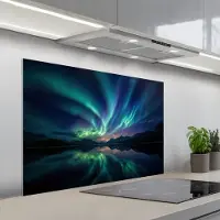 KitchenYeah Spatscherm 100x65 cm - Zelfklevende achterwand Noorderlicht - Kleurrijk - Bergmeer - Keuken muurbeschermer - Spatwand fornuis