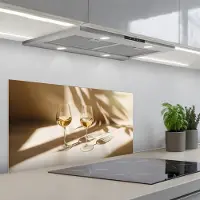 KitchenYeah Spatscherm 90x45 cm - Zelfklevende achterwand Wijn - Wijnglazen - Wit - Keuken muurbeschermer - Spatwand fornuis