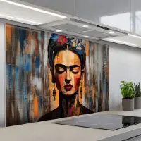 KitchenYeah Spatscherm 120x80 cm - Zelfklevende achterwand Portret - Vrouw - Bloemen - Keuken muurbeschermer - Spatwand fornuis