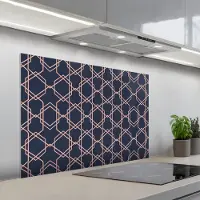 KitchenYeah Spatscherm 100x65 cm - Zelfklevende achterwand Modern - Patroon - Donkerblauw - Roze - Keuken muurbeschermer - Spatwand fornuis
