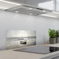 KitchenYeah Spatscherm 60x30 cm - Zelfklevende achterwand Roeiboot - Zee - Horizon - Keuken muurbeschermer - Spatwand fornuis
