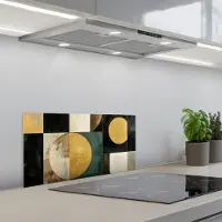 KitchenYeah Spatscherm 70x30 cm - Zelfklevende achterwand Abstract - Goud - Brons - Vormen - Geometrisch - Keuken muurbeschermer - Spatwand fornuis