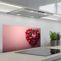 KitchenYeah Spatscherm 90x45 cm - Zelfklevende achterwand Fruit - Hartjes - Aardbeien - Frambozen - Bosbessen - Keuken muurbeschermer - Spatwand fornuis
