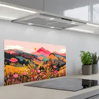 KitchenYeah Spatscherm 90x45 cm - Zelfklevende achterwand Zonsondergang - Bergvallei - Contrast - Keuken muurbeschermer - Spatwand fornuis