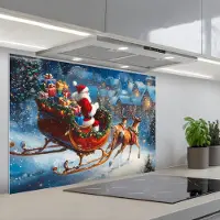 KitchenYeah Spatscherm 80x55 cm - Zelfklevende achterwand Kerstman - Rendier - Kerst - Sneeuw - Keuken muurbeschermer - Spatwand fornuis
