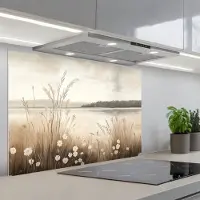 KitchenYeah Spatscherm 90x60 cm - Zelfklevende achterwand Meer - Water - Natuur - Beige - Keuken muurbeschermer - Spatwand fornuis
