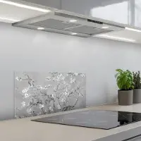 KitchenYeah Spatscherm 60x30 cm - Zelfklevende achterwand Amandelbloesem - Kunst - Van Gogh - Grijs - Keuken muurbeschermer - Spatwand fornuis