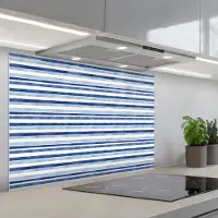 KitchenYeah Spatscherm 90x60 cm - Zelfklevende achterwand Frans - Citroen - Strepen - Blauw - Keuken muurbeschermer - Spatwand fornuis