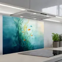 KitchenYeah Spatscherm 90x60 cm - Zelfklevende achterwand Waterplanten - Vissen - Kleurrijk - Water - Keuken muurbeschermer - Spatwand fornuis