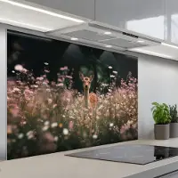 KitchenYeah Spatscherm 120x80 cm - Zelfklevende achterwand Hert - Wilde bloemen - Bos - Keuken muurbeschermer - Spatwand fornuis