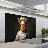 KitchenYeah Spatscherm 100x65 cm - Zelfklevende achterwand Konijn - Kok - Dier - Keuken muurbeschermer - Spatwand fornuis
