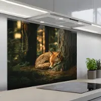 KitchenYeah Spatscherm 100x75 cm - Zelfklevende achterwand Vos - Bos - Slapen - Keuken muurbeschermer - Spatwand fornuis